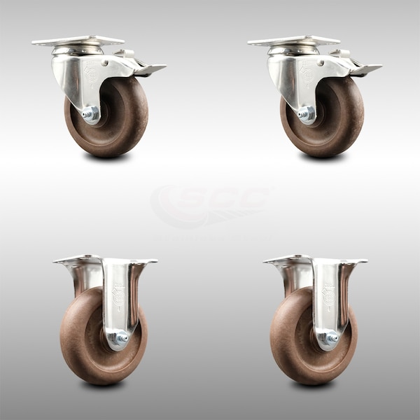 Service Caster 4 Inch 316SS High Temp Glass Filled Nylon Plate Caster Lock Brake 2 Rigid, 2PK SCC-SS316TTL20S414-GFNSHT-2-R-2 - main